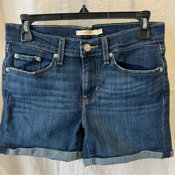 LEVI’S Dark Wash Mid Length Mid Rise Rolled Hemmed Denim Jean Shorts Siz… - Picture 7 of 7